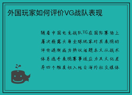 外国玩家如何评价VG战队表现